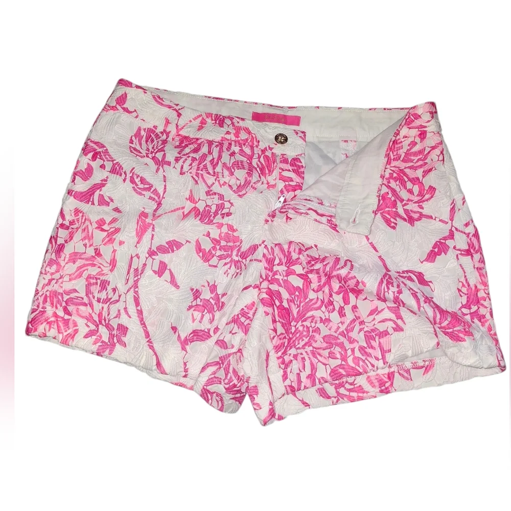 NWOT LILLY PULITZER KELLY LACE EMBROIDERED FLORAL SHORT WHITE/PINK SIZE 10 - Picture 4 of 7